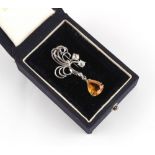 Property of a deceased estate - a French 18ct white gold citrine & diamond brooch, by Mauboussin,