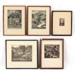 Property of a deceased estate - Barbara L. Pigott (fl.1930-31) - three woodcuts depicting rural