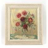 Property of a deceased estate - Norah Cunningham (20th century) - 'RED DAHLIAS' - oil on canvas,