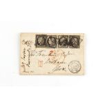 Property of a lady - stamps - FRANCE: 1849 20c black on yellowish paper, four examples used on