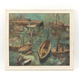 Property of a deceased estate - manner of Julian Trevelyan - A BUSY HARBOUR - oil on plywood