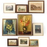 Property of a deceased estate - a group of nine assorted framed oils & watercolours including