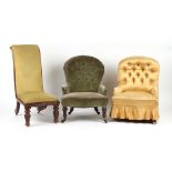 Property of a lady - two Victorian upholstered easy chairs; together with a Victorian rosewood