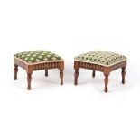 Property of a lady - a pair of 19th century Dutch mahogany & ebony parquetry square footstools, with