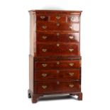 Property of a gentleman - an early 18th century walnut tallboy or chest-on-chest, with brushing