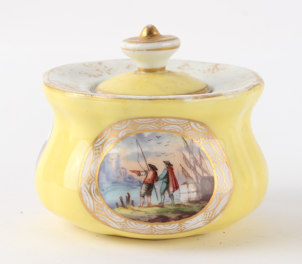 Property of a gentleman - a late 19th century Dresden style yellow ground inkwell on stand, - Image 8 of 8