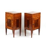 Property of a gentleman - a pair of 18th century Italian parquetry bedside cabinets or pot