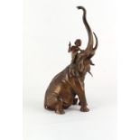 Property of a lady - a Franz Bergman bronze figure of a mahout on a seated elephant, Bergman