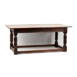 Property of a gentleman - an oak refectory table, 20th century, with turned legs, the top 72.25 by