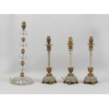 Property of a gentleman - a set of three French gilt brass & cut glass candlestick table lamps, on