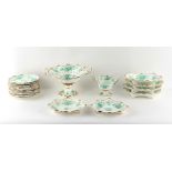 A Victorian Davenport green floral decorated porcelain twenty piece dessert service for twelve place
