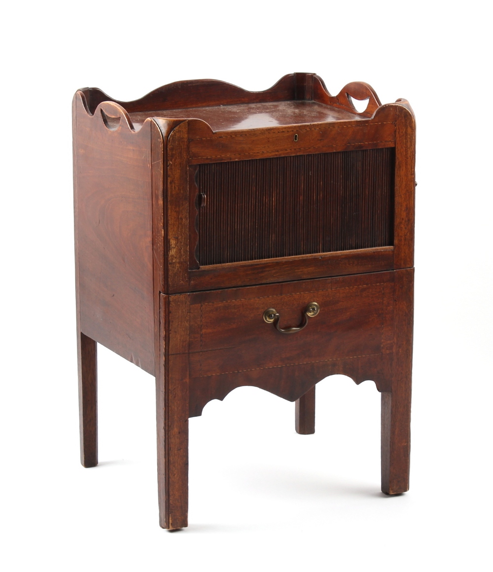 Property of a deceased estate - a George III mahogany tray-top tambour fronted commode, the base not