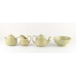 Property of a lady - a Hackwood olive green stoneware four piece tea set with finely moulded cane