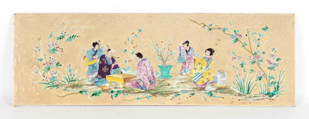 The Henry & Tricia Byrom Collection - a French faience chinoiserie decorated rectangular panel,