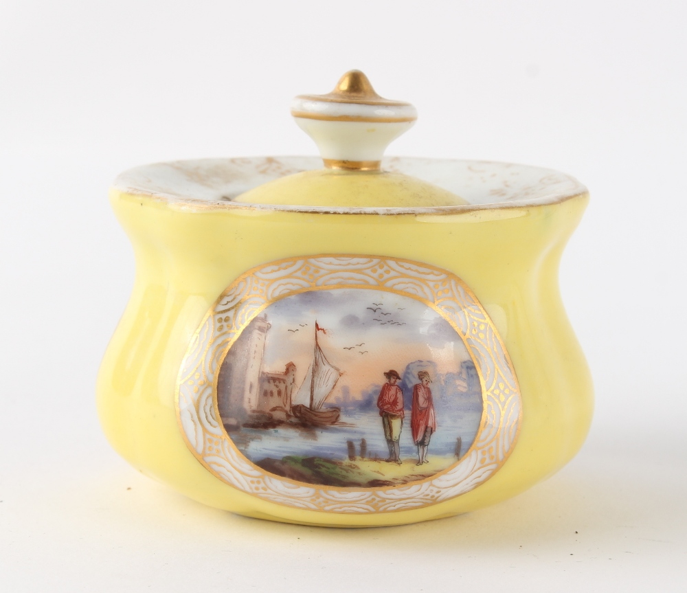 Property of a gentleman - a late 19th century Dresden style yellow ground inkwell on stand, - Image 6 of 8