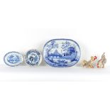 Property of a lady - an early 19th century Spode blue & white Rome or Tiber pattern meat plate, 18.