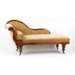 Property of a gentleman - a Victorian walnut & upholstered chaise longue, with turned legs & white