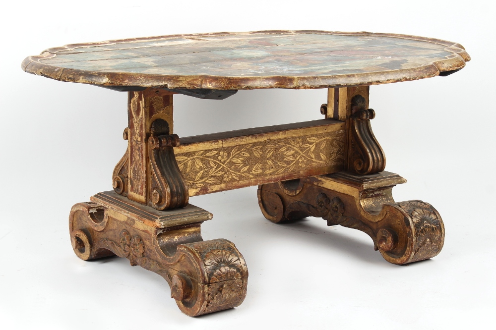 Property of a gentleman - an Italian carved, painted & gilded low table, the distressed top - Image 2 of 10