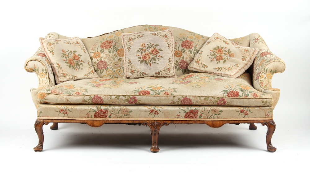 Property of a gentleman - an early 20th century carved walnut & floral upholstered sofa, in the