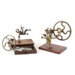 The Henry & Tricia Byrom Collection - two Victorian brass watchmaker's topping lathes or rounding-up