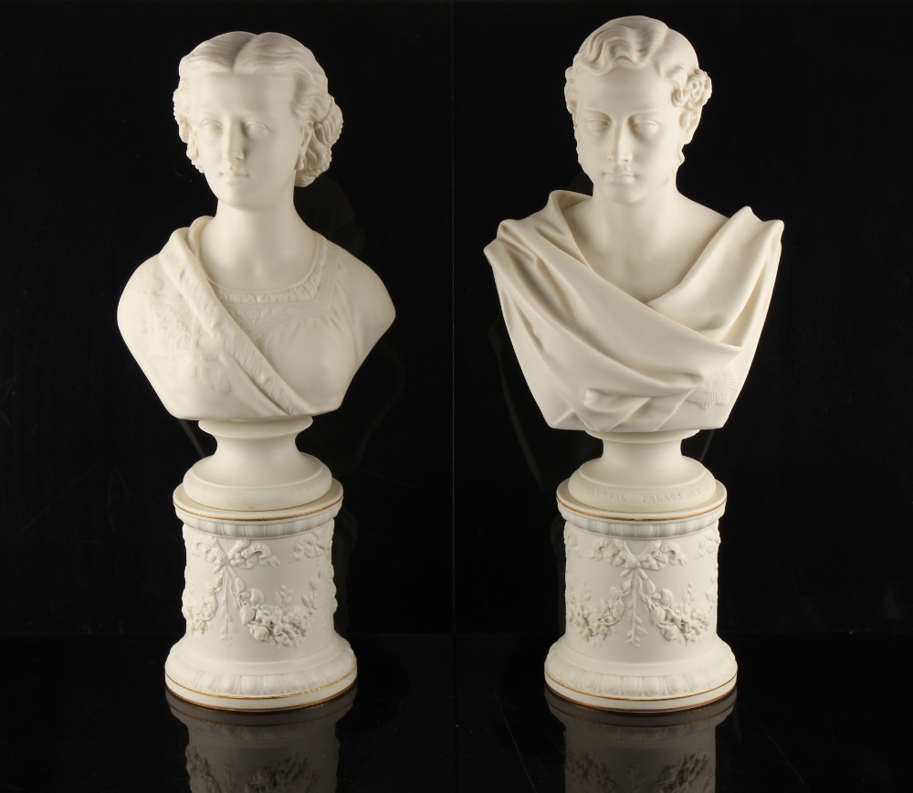 Property of a gentleman - a pair of Victorian Copeland parian busts of Edward Prince of Wales and