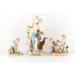 Three 19th century Meissen porcelain figures including a figure of Venus holding a telescope,