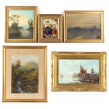 The Henry & Tricia Byrom Collection - a group of five assorted pictures including oils, late 19th