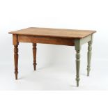Property of a gentleman - a Victorian pine kitchen table, with turned legs, part painted, 47.