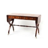 Property of a gentleman - a Regency style mahogany sofa table, with two frieze drawers & 'X'-frame