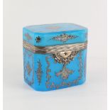 Property of a lady - a 19th century blue opaline glass box, the mount stamped LINCKE, 4.75ins. (