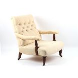 The Henry & Tricia Byrom Collection - a Victorian oak & button upholstered armchair, with tapering