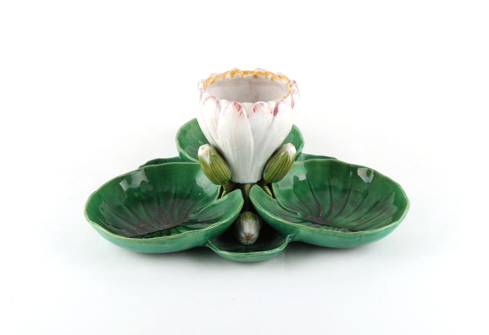 Property of a lady - a Victorian Mintons majolica waterlily trefoil dish, date mark for 1877,