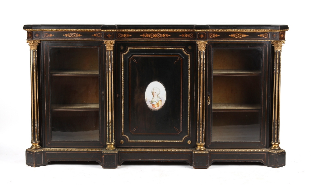 Property of a lady - a good quality Victorian ormolu mounted ebonised & marquetry inlaid credenza,