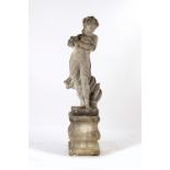 Property of a gentleman - a well weathered reconstituted stone figure of a maiden, on separate
