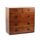 Property of a lady - a 19th century mahogany & brass bound two part military campaign chest of