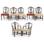 Property of a gentleman - seven Hepplewhite style dining chairs, George III and later, including two
