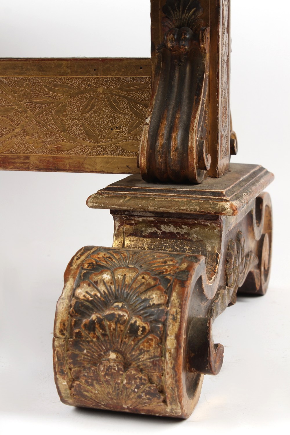Property of a gentleman - an Italian carved, painted & gilded low table, the distressed top - Image 3 of 10