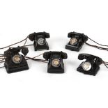 Property of a lady - five vintage black bakelite GPO telephones, including a 6894 GPO batch