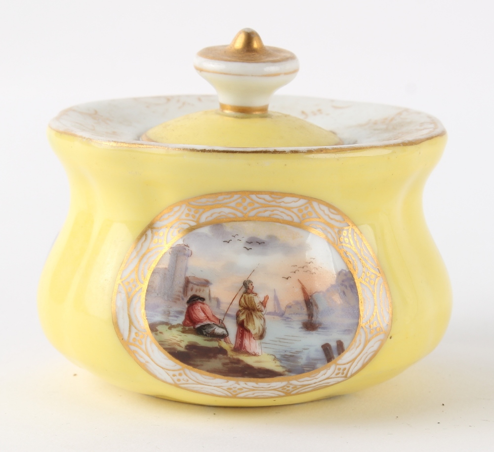 Property of a gentleman - a late 19th century Dresden style yellow ground inkwell on stand, - Image 7 of 8