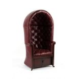 Property of a lady - a mahogany & red leather button upholstered porter's chair, elements 19th