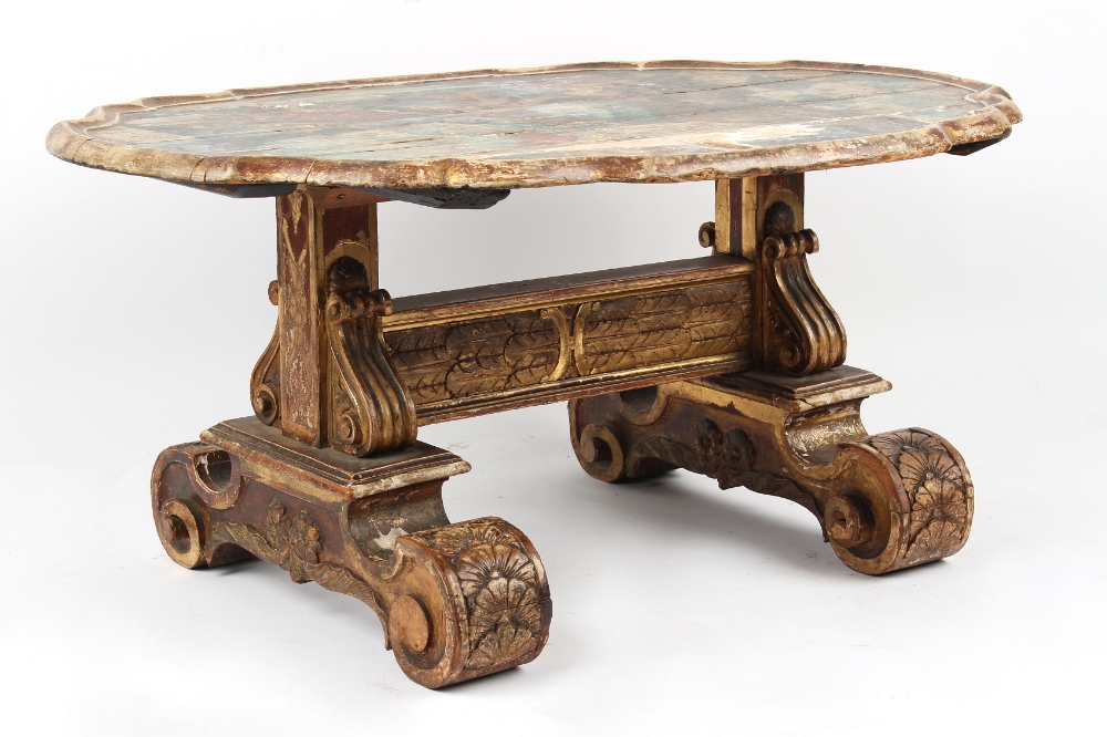 Property of a gentleman - an Italian carved, painted & gilded low table, the distressed top