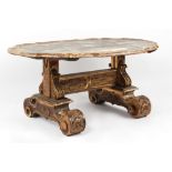 Property of a gentleman - an Italian carved, painted & gilded low table, the distressed top