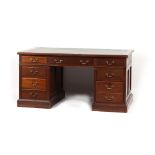 Property of a lady - a late Victorian mahogany twin pedestal desk with panelled sides, the top 60 by