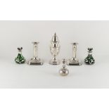 Property of a lady - an Edwardian silver baluster caster, London 1901, 7.25ins. (18.5cms.) high,