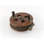 Property of a lady - a late 19th / early 20th century brass mounted mahogany sea fishing reel, 7ins.