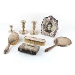 Property of a deceased estate - a quantity of silver mounted items including an easel photograph