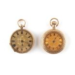 The Henry & Tricia Byrom Collection - two unmarked gold (both tested) cased fob watches, 37 and 36mm
