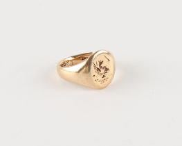 Property of a gentleman - a 9ct gold signet ring, approximately 5.6 grams, size K, boxed.