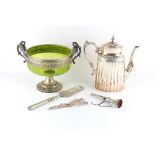 Property of a lady - an early 20th century WMF silver plated pedestal bowl with swan handles & green