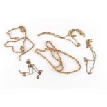 Property of a lady - five gold chain necklaces including ropetwist & flat link examples, one